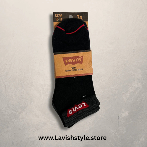 LS Branded L-e-v-i-s Ankle Socks (Pack of 3 – Black)