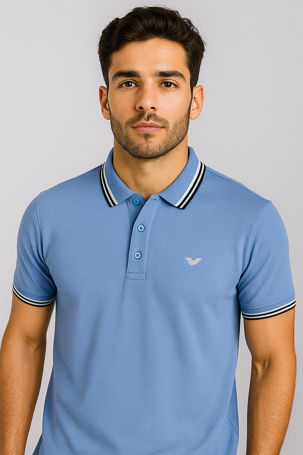 Men’s Sky Blue Polo Shirt – Cool & Stylish with Contrast Collar