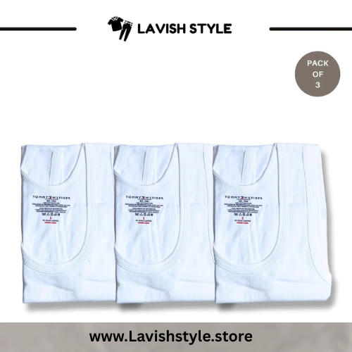 T-o-m-m-y H-i-l-f-i-g-e-r Branded Premium Cotton Vests (Pack of 3 – White)