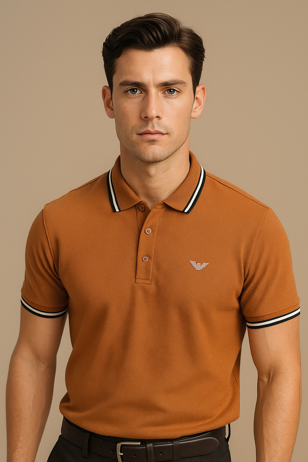 Men’s Rust Polo Shirt – Premium Quality with Contrast Collar