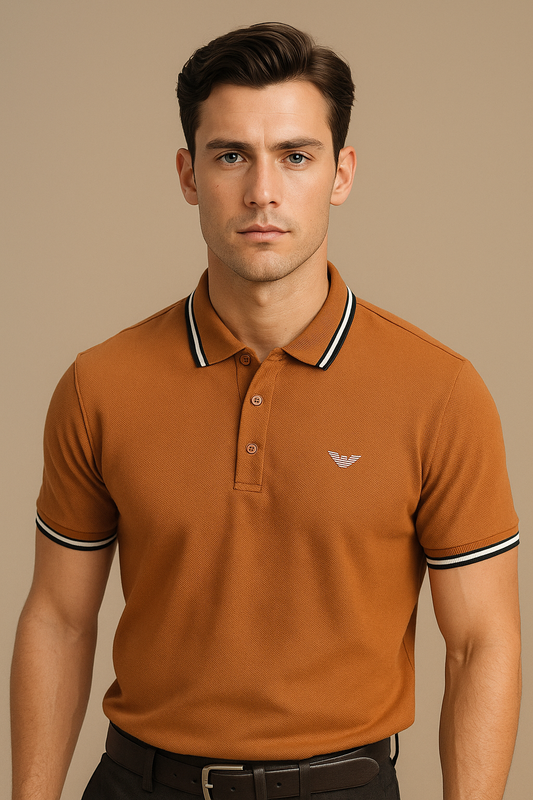 Men’s Rust Polo Shirt – Premium Quality with Contrast Collar