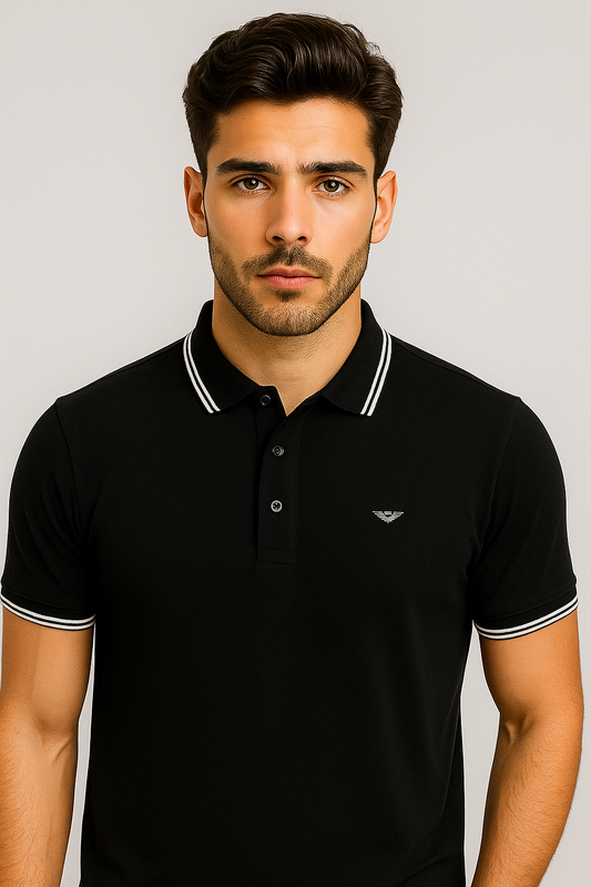 Men’s Black Polo Shirt – Cool & Stylish with Contrast Collar