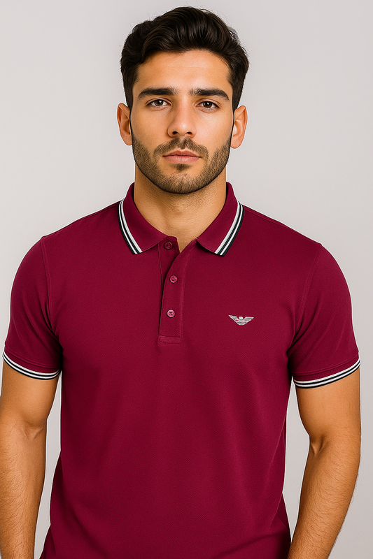 Men’s Maroon Polo Shirt – Cool & Stylish with Contrast Collar