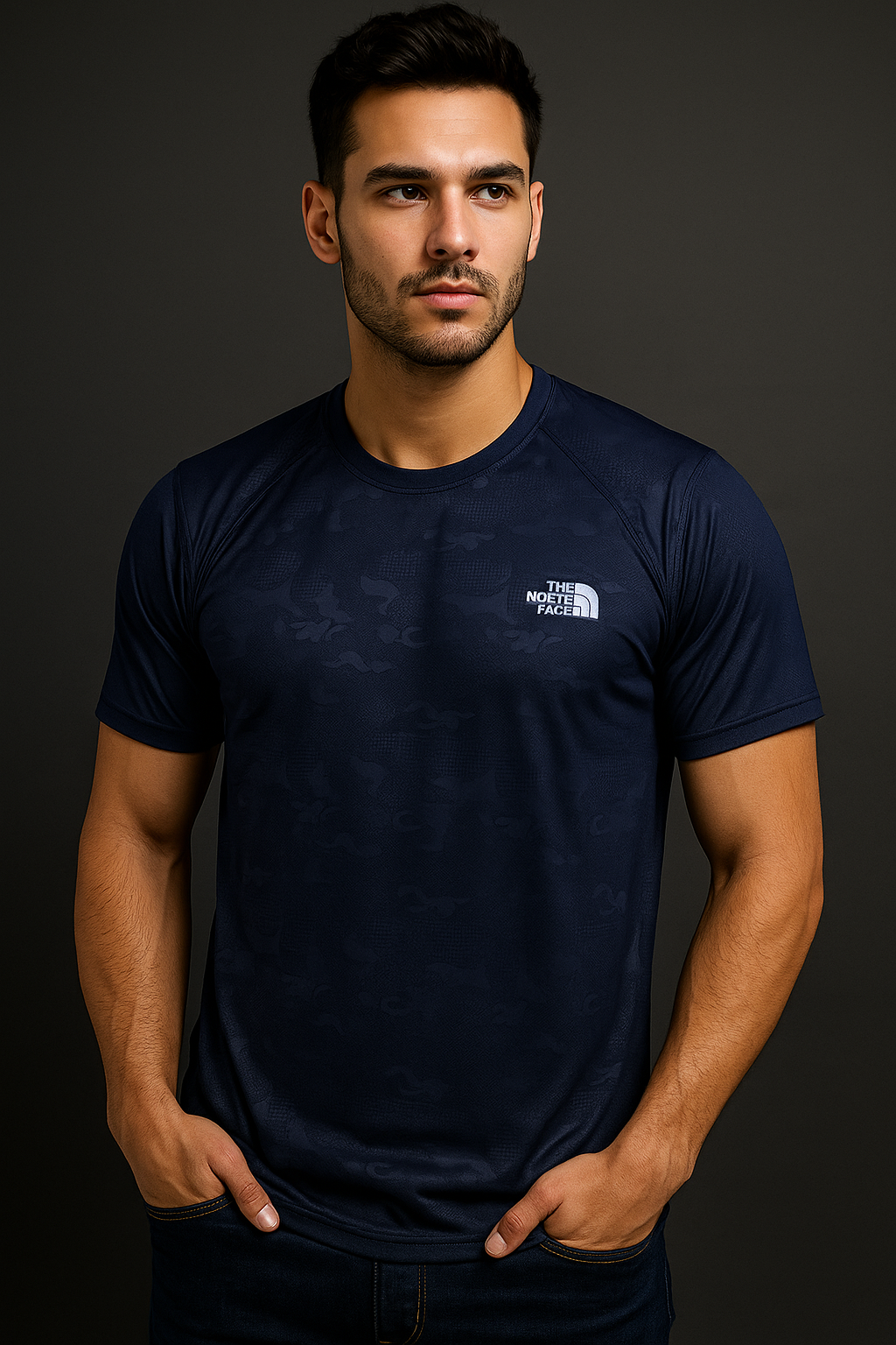 The Nrth Face Navy Blue Dri-Fit T-Shirt – Bold Texture, Ultimate Comfort
