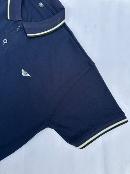 Men’s Navy Blue Polo Shirt – Elegant Contrast Collar Style